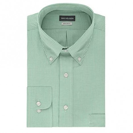 Van Heusen Men's Regular Fit Gingham Button Down Collar Dress Shirt Green Chicory Small