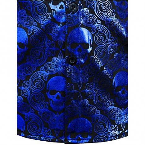 VATPAVE Mens Luxury Design Skull Dress Shirts Regular Fit Button Down Paisly Shirts Long Sleeve Prom Shirts