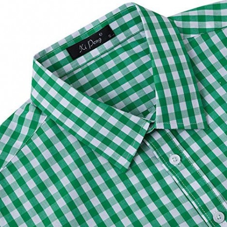 XI PENG Men's Slim Fit Plaid Checkered Gingham Long Sleeve Dress Shirts