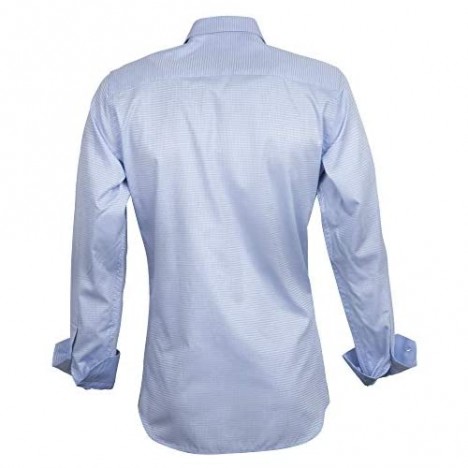 Xoos Paris - Men Fitted Jacquard Shirt Long Sleeves Italian Collar - Diamond Shapes Light Blue