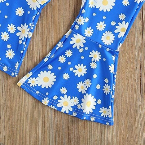 2pcs Summer Outfit Toddler Girl Sleeveless Shirts Daisy Floral Bell Pants Clothes Set for Girls 2-7Y