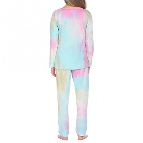 Arshiner Girls Tie Dye Pajamas Set Long Sleeve T-Shirt Tops and Pants Two Piece Outfit Fall Winter Clothes