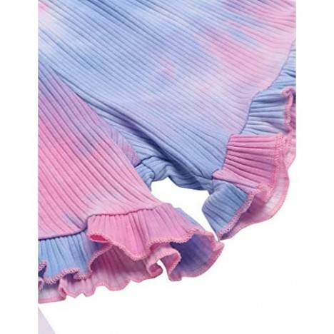 Arshiner Kids Girls Pajama Sets Short Sleeve Ruffle Nightgown Unicorn Printed Pant Set