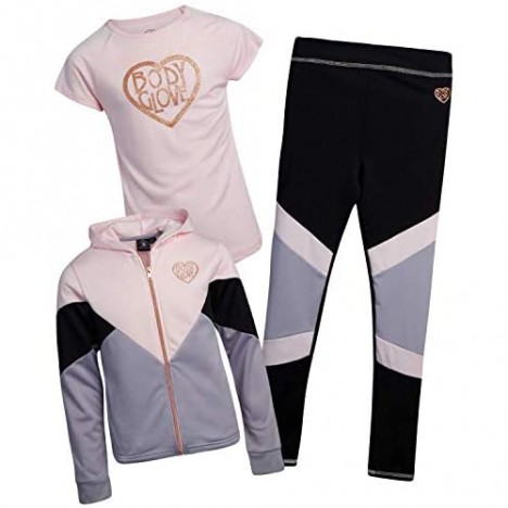 Body Glove Girls' 3-Piece Athletic Jogger Pant Set with T-Shirt and Jacket