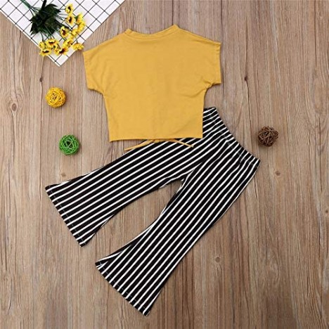 Fashion Toddler Kids Baby Girls Clothes Crop Top Shirt+Striped Bell Bottoms Pants Outfits Set