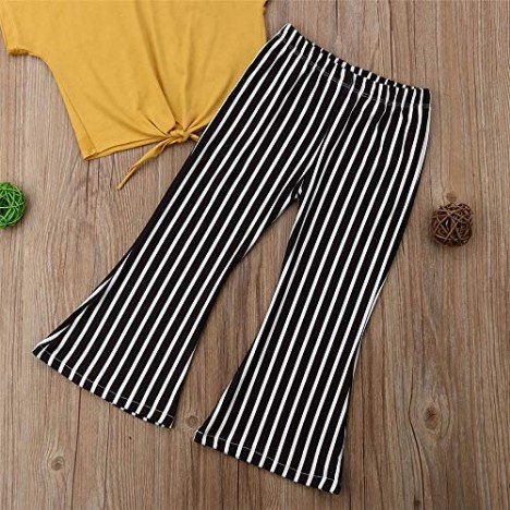 Fashion Toddler Kids Baby Girls Clothes Crop Top Shirt+Striped Bell Bottoms Pants Outfits Set