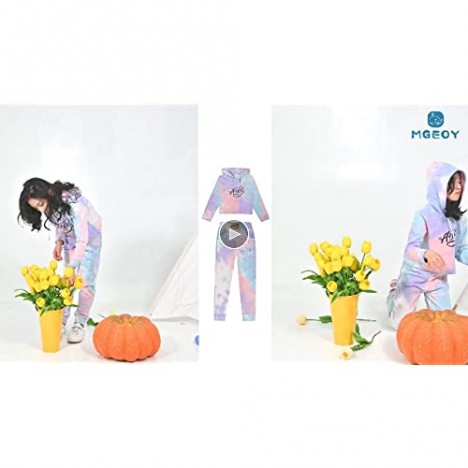 Girls Tie Dye Sweatsuit Set Symphony Printing Hoodie Tracksuit Outfit Jogging Suits for Girl
