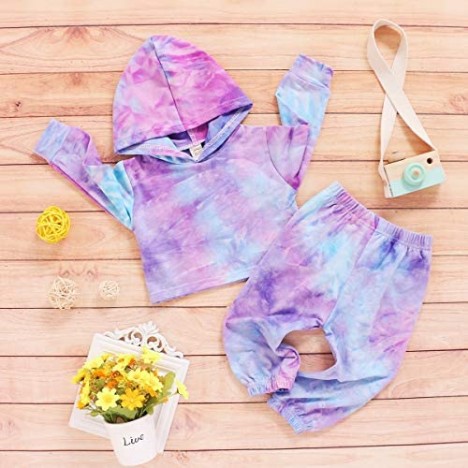 GOOCHEER Toddler Girl Clothes Tie Dye Long Sleeve Hoodie and Pant Set Toddler Girl Spring Fall Winter Outfit Clothing