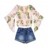Summer Little Kids Toddler Girl Clothes Jeans Outfit Boat-Neck Bat Sleeve Floral Tops+Ripped Denim Shorts 2PCS Clothing Set