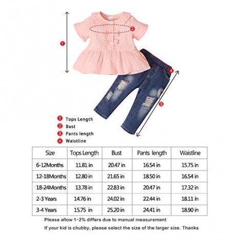 Toddler Girl Clothes Baby Girl Clothing T-Shirt Top Denim Pants Ripped Jeans Infant Gift Kid Outfits Set