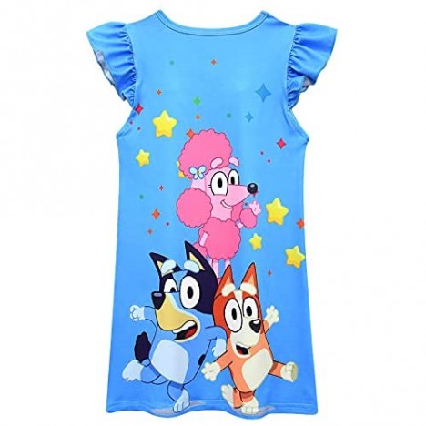 Toddler Girls Princess Dress Print Cartoon Dress Up Baby Summer Outdoor Sundress (E-Blue 4-5T)