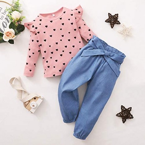 Toddler Infant Baby Girl Clothes Long Sleeve Ruffle Tops + Pants Cotton Baby Girl Outfit Set