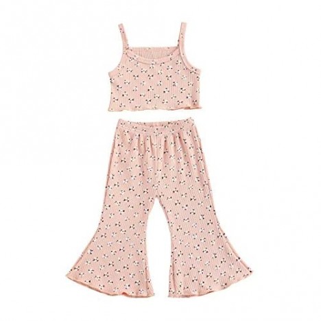 WASAIGOOD Toddler Girl Flared Pants Set for Girls 2Pcs Crop Tops Short T-Shirt Bell Bottoms Summer Clothes Outfits