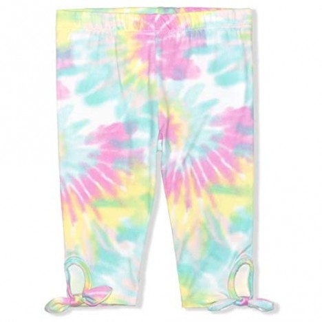 Young Hearts Girl's 2-Pack Solid and Glitter Rib Tie Dye or Glitter Floral Legging Pant Set with Hair Bow Scrunchie