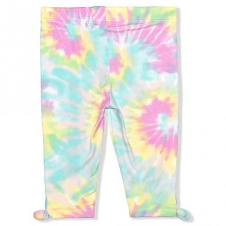 Young Hearts Girl's 2-Pack Solid and Glitter Rib Tie Dye or Glitter Floral Legging Pant Set with Hair Bow Scrunchie