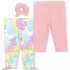 Young Hearts Girl's 2-Pack Solid and Glitter  Rib Tie Dye or Glitter Floral Legging Pant Set with Hair Bow Scrunchie