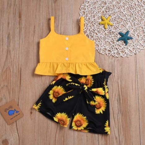 2Pcs Summer Toddler Kids Girls Shorts Set Clothes Outfits Sleeveless Tank Tops Shirt Blouse + Floral Short Pants Clothing