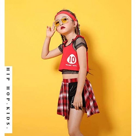 3 Pieces Girls Jazz Dance Outfit Top and Shorts Skirts Set for Kids Stage Performance Hip Hop Clothing Set