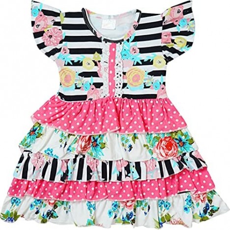 Boutique Clothing Girls Pernickety Tiered Ruffle Dress Capri Clothing Set - School Summer Playtime Clothing