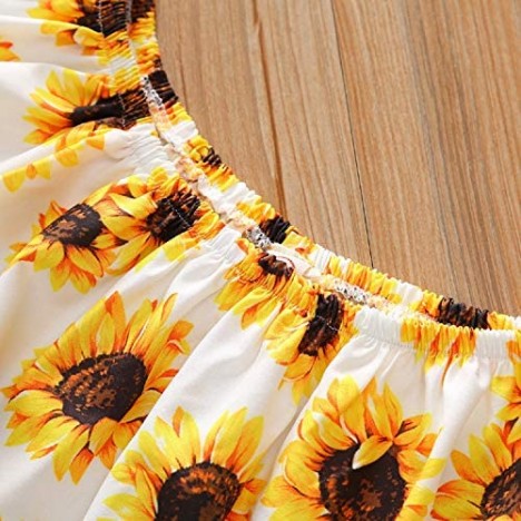 Fanvereka Toddler Baby Girl Clothes Sunflower Print Ruffles Tops and Ripped Denim Shorts Girl Summer Outfit