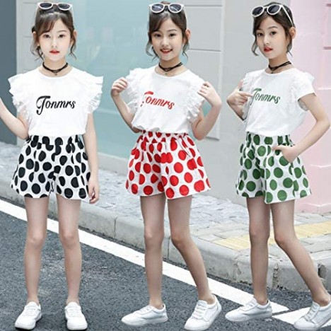 little dragon pig Girl Teen Toddler Matching Outfit Short Sleeve Tshirt Polka Dot Shorts 2PCS Clothes