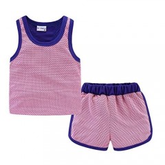 LittleSpring Boys Girls Athletic Tank Top and Shorts Set Mesh Solid Color