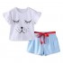 LittleSpring Girls Summer Outfit Sleeping Puppy Print Pleated Short Set