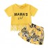 Toddler Baby Girl Mothers Day Outfits Kids Short Sleeve Mamas Girl Tassel T-Shirt Top+Floral Leopard Shorts 2Pcs Set