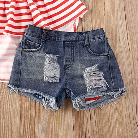 Toddler Baby Girls Ruffle Halter Crop Top Shirt+Ripped Jean Shorts Summer Outfits Clothes Sets