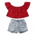 Toddler Baby Girls Summer Outfits Ruffle Crop Top Off The Shoulder Blouse Distressed Jeans Ripped Denim Shorts Set
