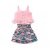 Toddler Baby Girls Summer Short Set Ruffle Shirt Crop Top + Striped Floral Shorts Pants 2pcs Outfits