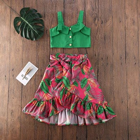 Toddler Kids Baby Girl Floral Outfit Lace Halter Tank Top+Boho Skirt Dress Set Summer Clothes