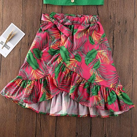 Toddler Kids Baby Girl Floral Outfit Lace Halter Tank Top+Boho Skirt Dress Set Summer Clothes