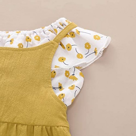 Yoveme Toddler Baby Girls Summer Clothes Ruffle Floral Top Floral Tank Top Solid Color Short Pants Outfit Set for Girls Kids