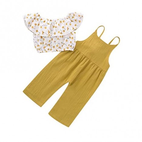 Yoveme Toddler Baby Girls Summer Clothes Ruffle Floral Top Floral Tank Top Solid Color Short Pants Outfit Set for Girls Kids