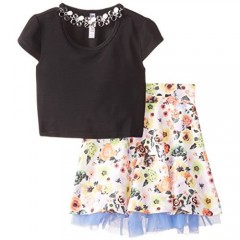 Beautees Girls' Solid Top and Printed Skirt 2-Piece Set