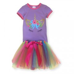 Girl's Unicorn Shirt and Rainbow Tutu Skirt Set