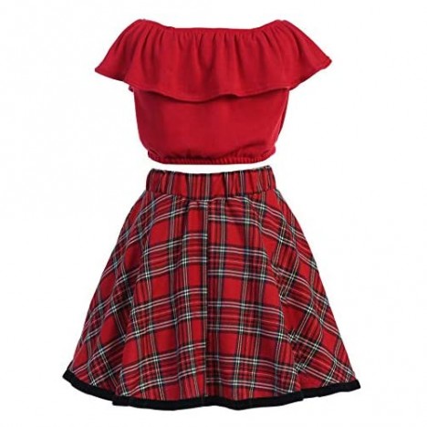 iGirlDress Little Girls Red Black Velvet Plaid Holiday Fall Christmas Girls Dress 3Mos-12