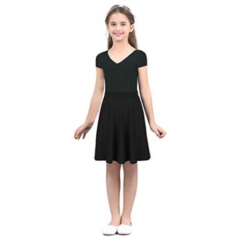 inlzdz Big Girls A-Line Skater Skirt Full Circle Dancewear Knee Length Summer Skirts Home Casual Daily Wear