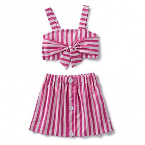 Little Girl Skirt Suit Summer Dress White Pink Girl Bow Tie Suspender Top Skirt