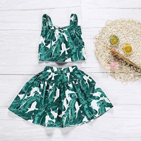 Little Kids Girls Summer Dress Clothing Outfit Fashionable Leaf 2PC Skirt Sets