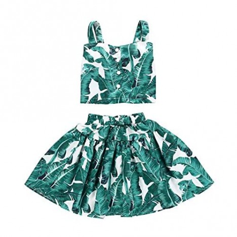 Little Kids Girls Summer Dress Clothing Outfit Fashionable Leaf 2PC Skirt Sets
