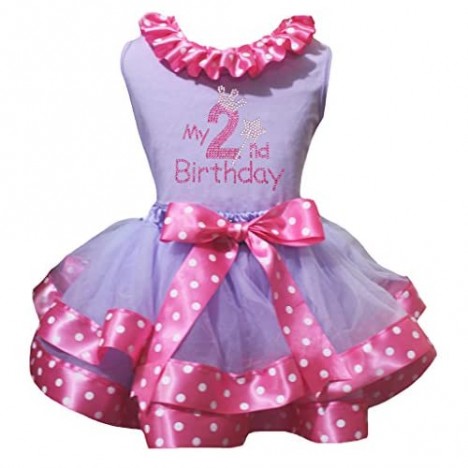 Petitebella My 1st to 6th Birthday Lavender Shirt Lavender Pink Dots Petal Skirt Outfit
