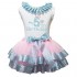Petitebella Rhinestones My 1st to 6th White Shirt Pink Blue Petal Skirt Outfit