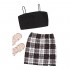 Romwe Girl's 2 Piece Outfit Cami Crop Top and Plaid Skirts Clothing Set