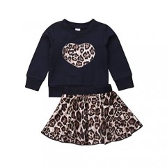 Toddler Baby Girl Skirt Outfit Solid Color Knit Sweater Tops Leopard Zipper Skirt 2Pcs Fall Winter Clothes Set