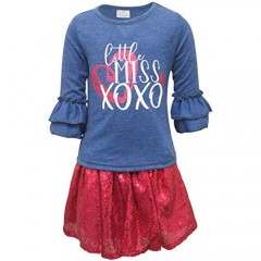 Unique Baby Girls Little Miss Sequin Skirt Valentines Day Outfit