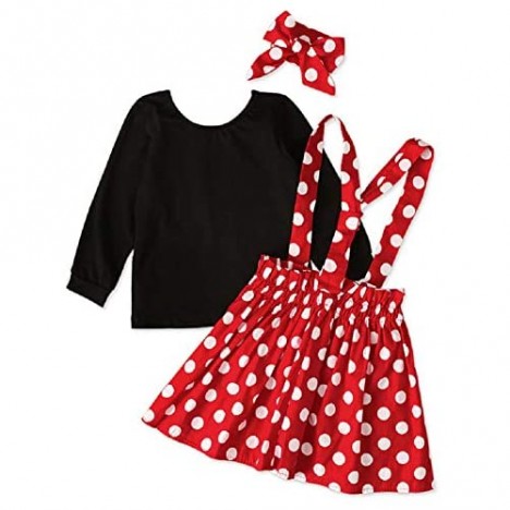 YDuoDuo 1-6T Baby Toddler Little Girl Spring Summer Fall Outfits T-Shirt Polka Dots Suspender Skirts + Headband Clothes Set