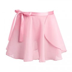 YOOJIA Kids Girls Ballet Wrap Skirts Basic Chiffon Mini Pull-On Tutu Skirt with Waist Tie for Ballet Dance Gymnastic