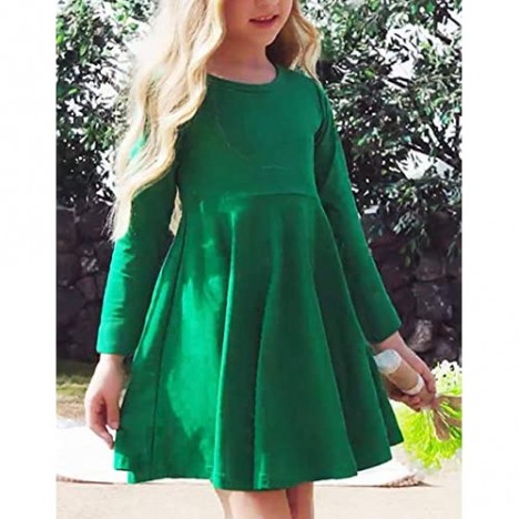 Arshiner Girls Long Sleeve Dress A line Twirly Skater Casual Dress 3-12 Years
